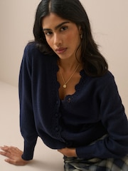 Nobodys Child Blue Crochet Trim V Neck Cardigan - Image 3 of 5