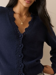 Nobodys Child Blue Crochet Trim V Neck Cardigan - Image 5 of 5