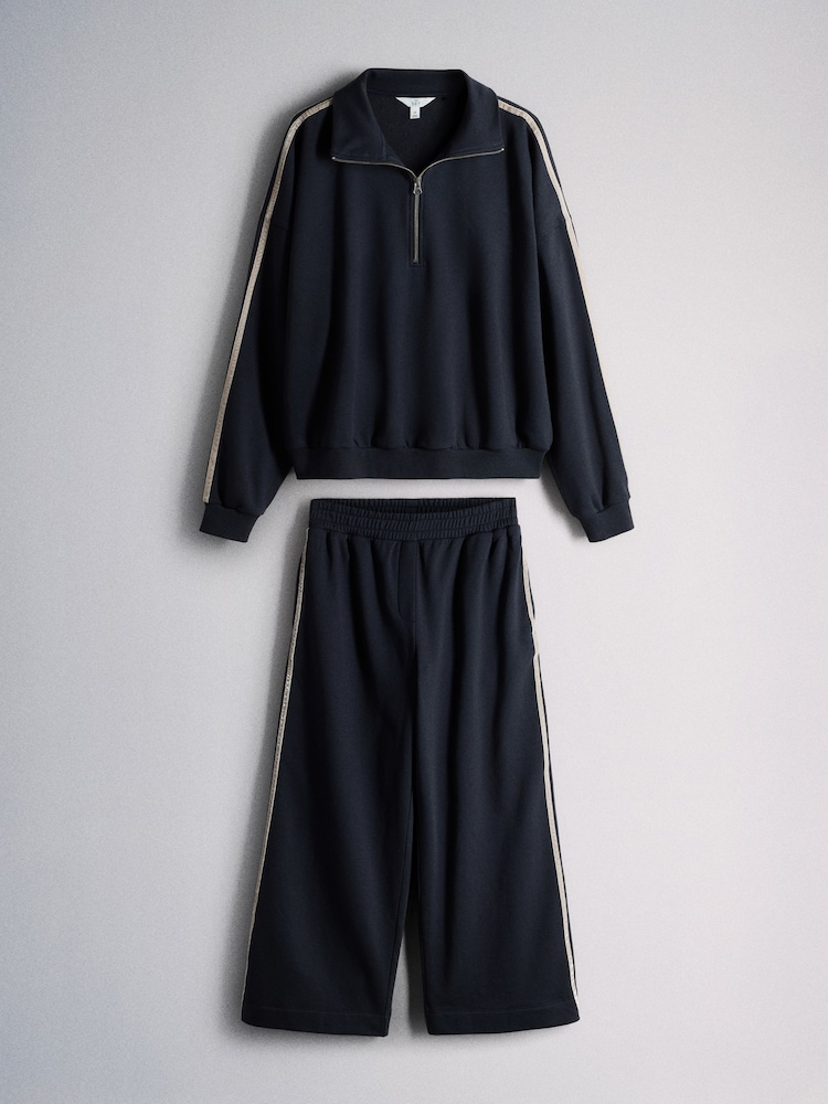 The Set Funnel Neck Sweat with Straight Leg Joggers Co-Ord Set Navy - Image 1 of 5 The Set Funnel Neck Sweat with Straight Leg Joggers Co-Ord Set Navy - Image 1 of 5