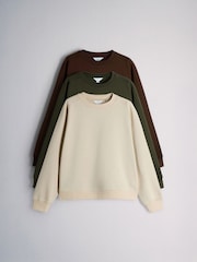 The Set 3 Pack Saddle Sleeve Crew Neck Sweatshirts Dark Green/Brown/Taupe - Image 1 of 6