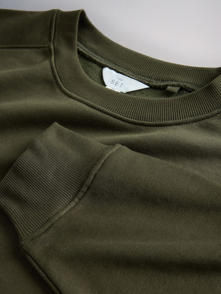 The Set 3 Pack Saddle Sleeve Crew Neck Sweatshirts Dark Green/Brown/Taupe - Image 6 of 6 The Set 3 Pack Saddle Sleeve Crew Neck Sweatshirts Dark Green/Brown/Taupe - Image 6 of 6