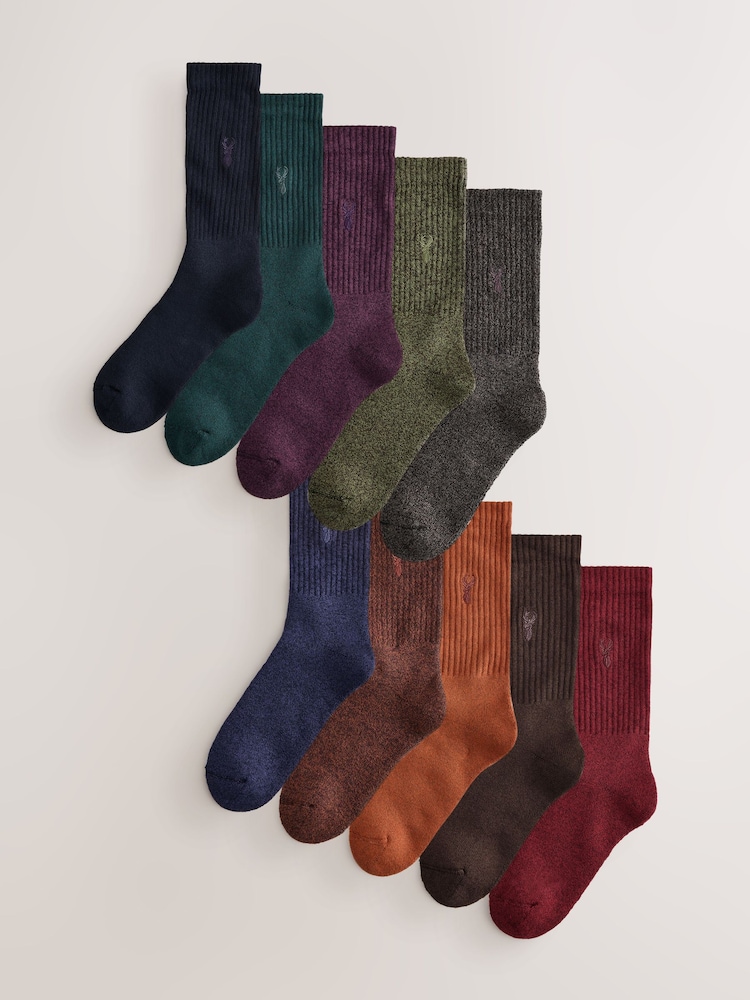 Rich Red/ Blue Green - Zestaw 10 par grubych skarpetek z haftem jelenia - Obraz 1 z 14 Rich Red/ Blue Green - Zestaw 10 par grubych skarpetek z haftem jelenia - Obraz 1 z 14