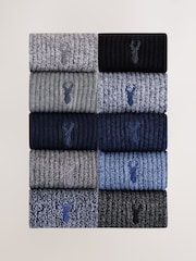 Bleu/Gris - Lot de 10 paires de chaussettes épaisses brodées de cerf - Image 1 de 14