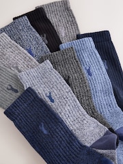 Bleu/Gris - Lot de 10 paires de chaussettes épaisses brodées de cerf - Image 2 de 14