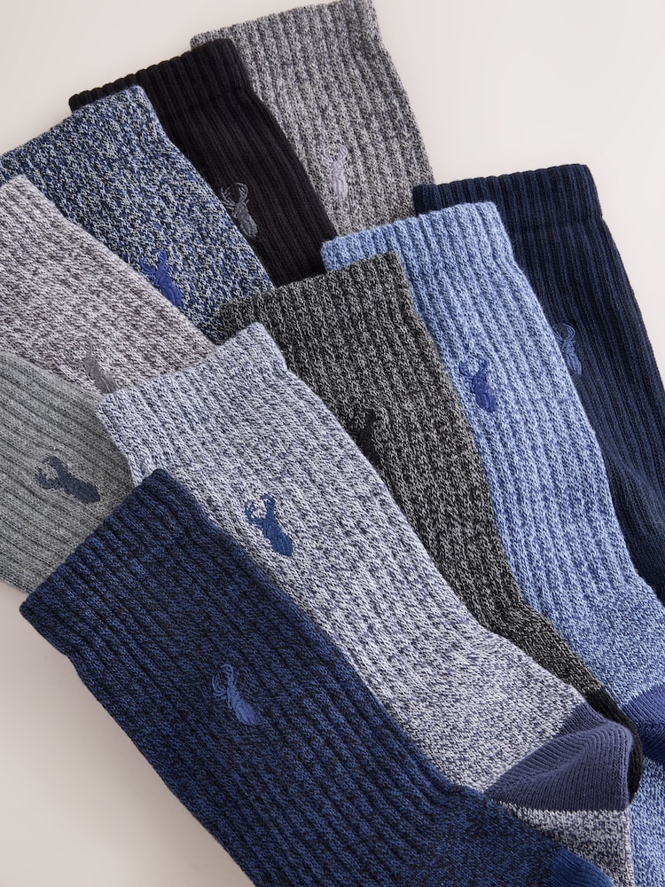Bleu/Gris - Lot de 10 paires de chaussettes épaisses brodées de cerf - Image 2 de 14