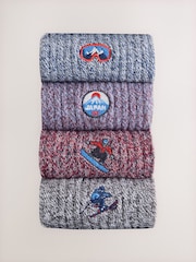Red/Blue Ski Embroidery Twisted Heavyweight Socks 4 Pack - Image 1 of 7