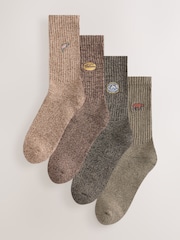 Green/ Neutral Forest Embroidery Twisted Heavyweight Socks 4 Pack - Image 1 of 8
