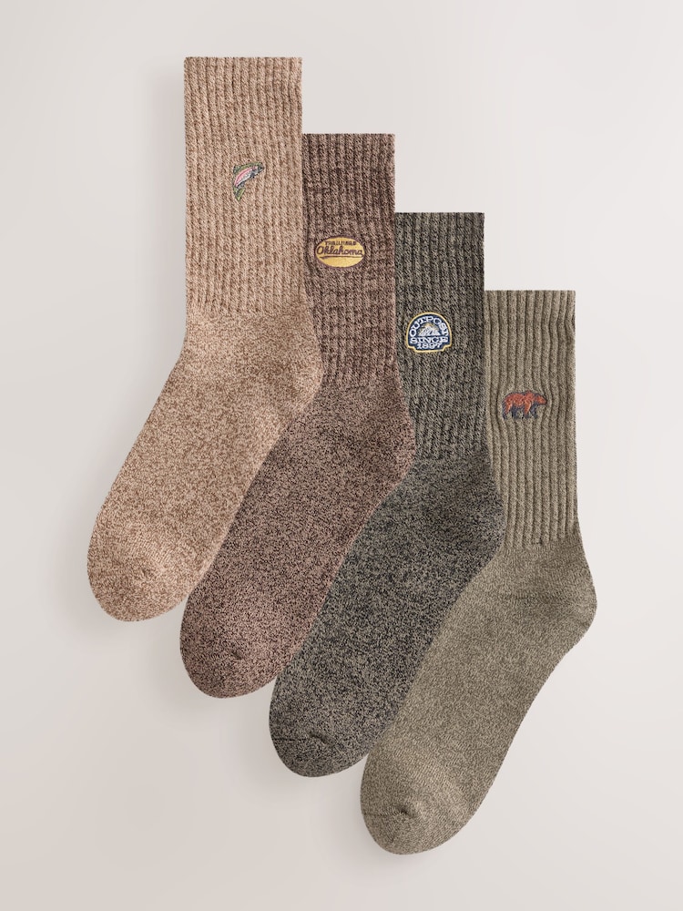 Green/ Neutral Forest Embroidery Twisted Heavyweight Socks 4 Pack - Image 1 of 8