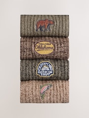 Green/ Neutral Forest Embroidery Twisted Heavyweight Socks 4 Pack - Image 2 of 8