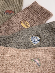 Green/ Neutral Forest Embroidery Twisted Heavyweight Socks 4 Pack - Image 7 of 8
