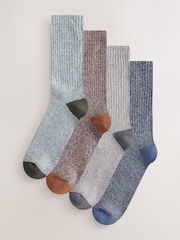 Blue/Red/Grey Twisted Heavyweight Socks 4 Pack - Image 1 of 7