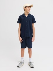 JACK & JONES JUNIOR Blue Resort Collar Short Sleeve Shirt and Short Textured Set - Image 1 of 7