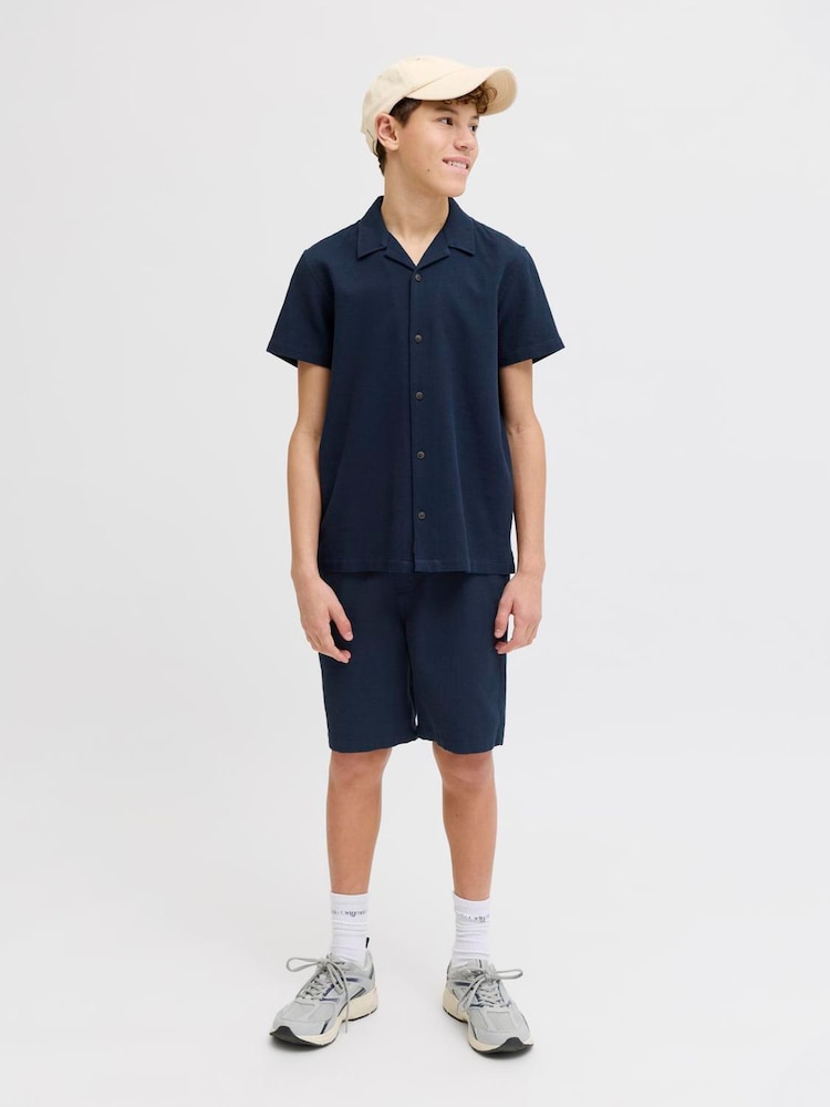 JACK & JONES JUNIOR Blue Resort Collar Short Sleeve Shirt and Short Textured Set - Image 1 of 7