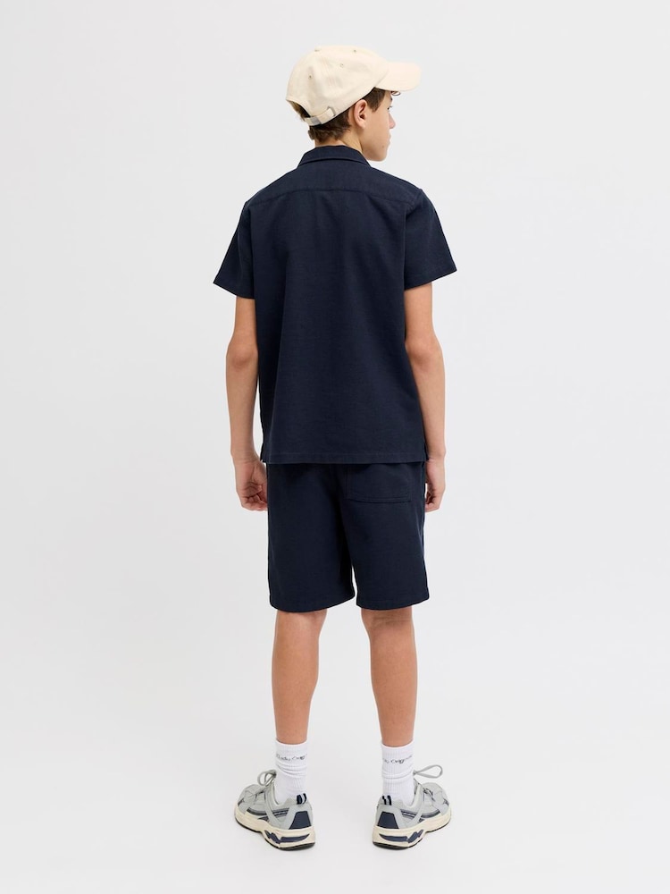 JACK & JONES JUNIOR Blue Resort Collar Short Sleeve Shirt and Short Textured Set - Image 2 of 7