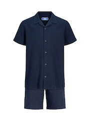 JACK & JONES JUNIOR Blue Resort Collar Short Sleeve Shirt and Short Textured Set - Image 4 of 7