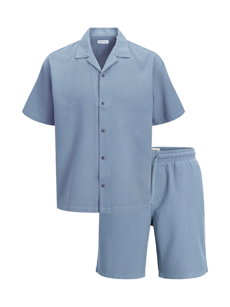 Hellblau - JACK & JONES JUNIOR Resort Collar Short Sleeve Shirt and Short Textured Set - Bild 1 von 2
