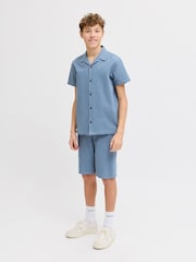 JACK & JONES JUNIOR Light Blue Resort Collar Short Sleeve Shirt and Short Textured Set - Image 5 of 7
