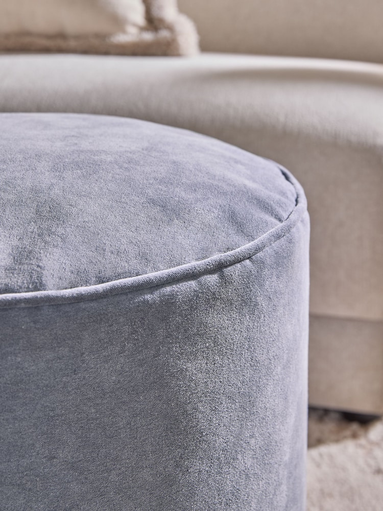 Blue Heritage Velvet Pouffe - Image 2 of 3