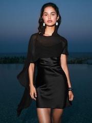 Friends Like These Black Asymmetric Cape Foil Mini Dress - Image 1 of 5