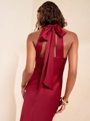 Friends Like These X Mollie King Red Halter Neck Satin Maxi Dress - Image 3 of 4