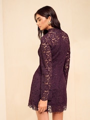 אדום בורגנדי - Friends Like These Lace Shift Long Sleeve Mini Dress - תמונה 5 מתוך 5