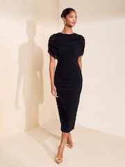 Friends Like These Black Draped Overlay Chiffon Cape Midi Dress - Image 1 of 6