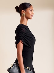 Friends Like These Black Draped Overlay Chiffon Cape Midi Dress - Image 3 of 6