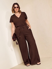 Marrón - Friends Like These Short Sleeve Jersey Textured Jumpsuit - Imagen 1 de 6