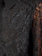 Love & Roses Black Lace Button Through  Long Sleeve Shirt - Image 5 of 5