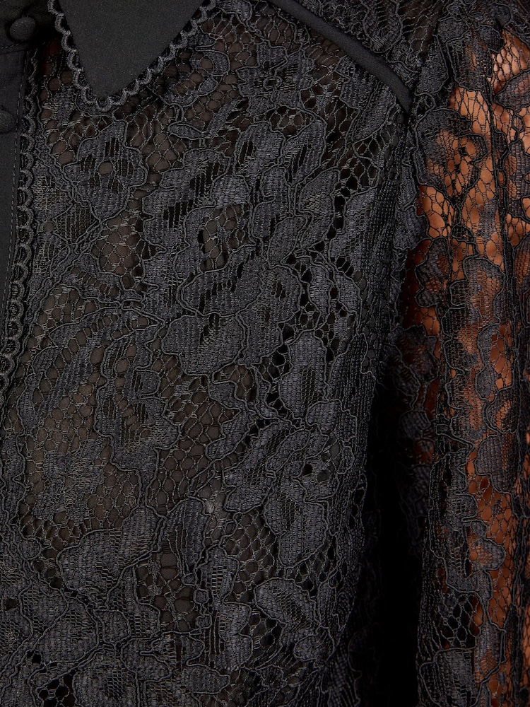 Love & Roses Black Lace Button Through Long Sleeve Shirt - Image 5 of 5 Love & Roses Black Lace Button Through Long Sleeve Shirt - Image 5 of 5