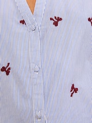 Love & Roses Navy Petite Stripe Bow Embroidered Long Sleeve Notch Neck Blouse - Image 5 of 5