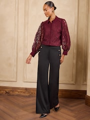 Love & Roses Burgundy Red Lace Button Through  Long Sleeve Shirt - Image 4 of 5