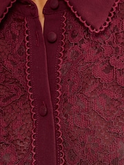 Love & Roses Burgundy Red Petite Lace Button Through  Long Sleeve Shirt - Image 2 of 5