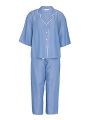 Cyberjammies Blue Denim Look Chambray Relaxed Cropped Pyjamas Set - Image 1 of 1