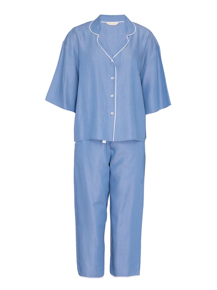 Cyberjammies Blue Denim Look Chambray Relaxed Cropped Pyjamas Set - Image 1 of 1