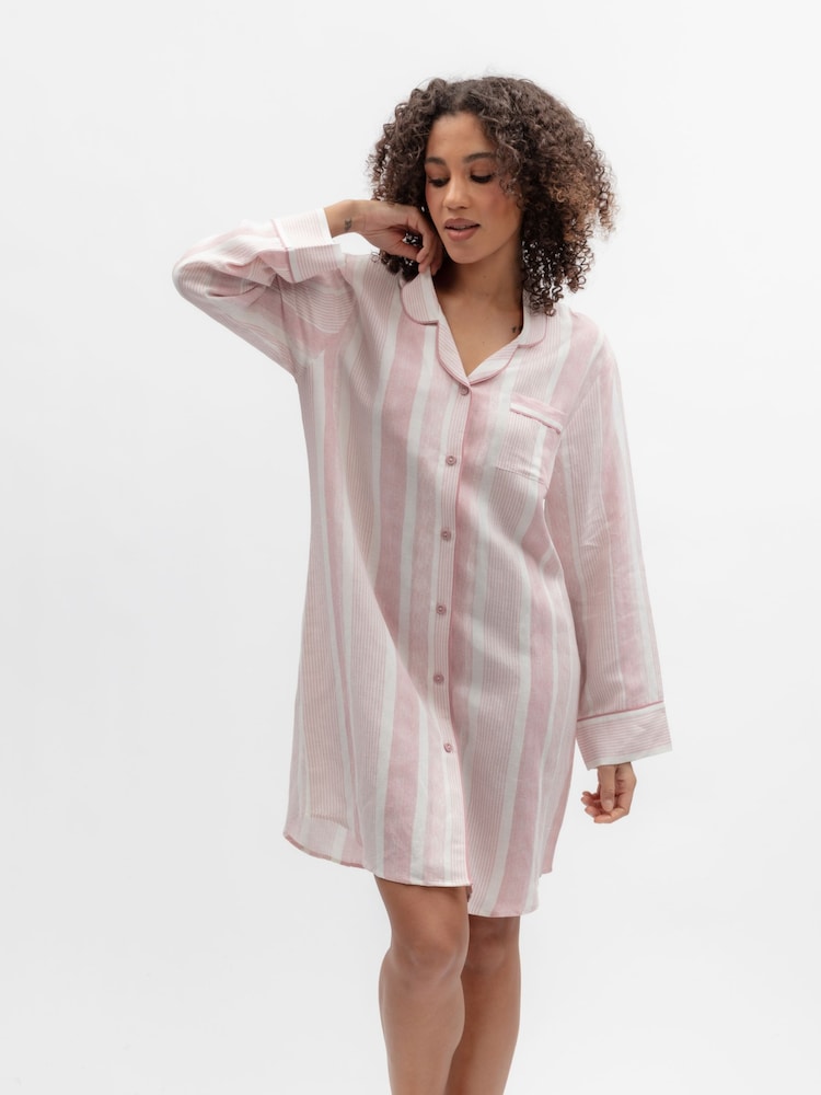Cyberjammies Pink Linen Printed Stripe Nightshirt - Image 1 of 3