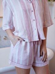 Cyberjammies Pink Linen Printed Stripe Relaxed Shorty Set - Image 1 of 4