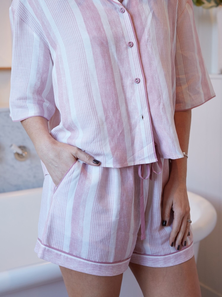 Cyberjammies Pink Linen Printed Stripe Relaxed Shorty Set - Image 1 of 4