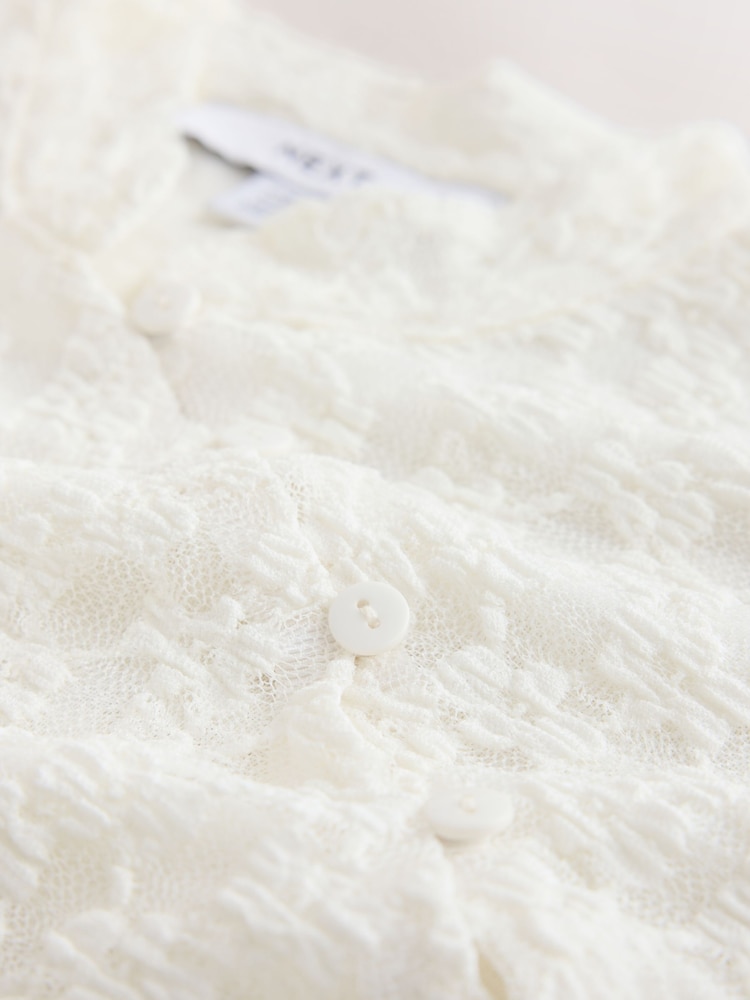 Ecru Short Sleeved Floral Lace Button Top - Image 3 of 3