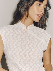 Ecru Short Sleeved Floral Lace Button Top - Image 5 of 8