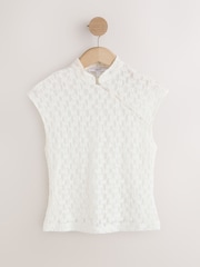 Ecru Short Sleeved Floral Lace Button Top - Image 6 of 8