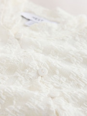 Ecru Short Sleeved Floral Lace Button Top - Image 7 of 8