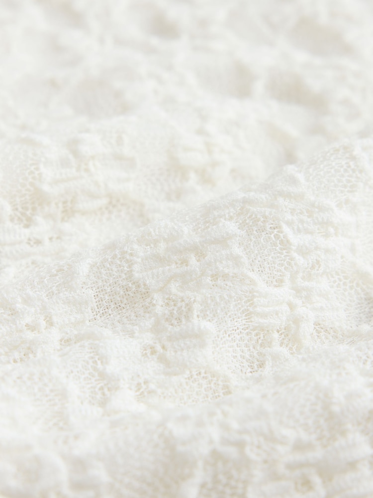 Ecru Short Sleeved Floral Lace Button Top - Image 8 of 8 Ecru Short Sleeved Floral Lace Button Top - Image 8 of 8