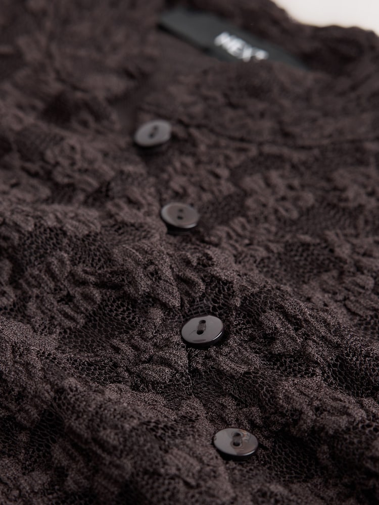 Chocolate Brown Short Sleeved Floral Lace Button Top - Image 3 of 3