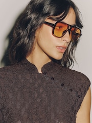 Chocolate Brown Short Sleeved Floral Lace Button Top - Image 5 of 8