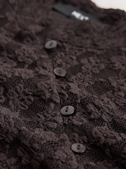 Chocolate Brown Short Sleeved Floral Lace Button Top - Image 7 of 8