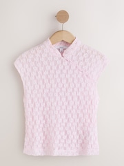 Pink Short Sleeved Floral Lace Button Top - Image 6 of 8