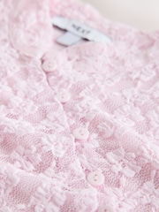 Pink Short Sleeved Floral Lace Button Top - Image 7 of 8