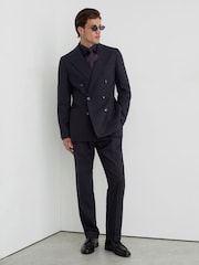 Reiss Navy Valley Classic Fit Wool Pinstripe Suit Trousers - Image 3 of 7