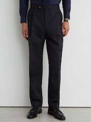 Reiss Navy Valley Classic Fit Wool Pinstripe Suit Trousers - Image 4 of 7